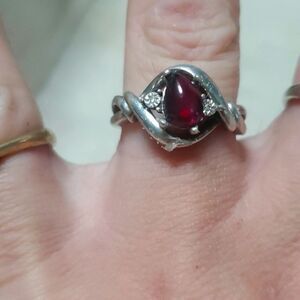 Vintage Natural Garnet Diamond Ring Sterling Silver size 7